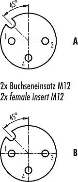 Contact arrangement (Plug-in side) M12 Twin distributors, Y-distributor, male connector - 2 female connector, Contacts: 4, unshielded, moulded on the cable, IP68, UL 2238, PUR, black, 4 x 0.25 mm², with LED PNP closer, 2 m