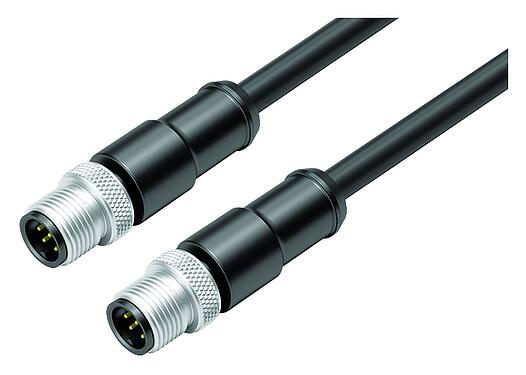 Illustration M12 Connecting cable 2 male cable connectors, Contacts: 8, shielded, moulded on the cable, IP67, Ethernet CAT5e, TPE, black, 4 x 2 x AWG 24, 1 m