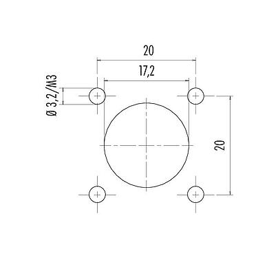 Muestra de montaje M16 Conector de montaje en panel macho cuadrado, Número de contactos: 4 (04-a), sin blindaje, crimpado (los contactos de crimpado deben pedirse por separado), IP67, UL 2238, M3 (4x), Montaje frontal