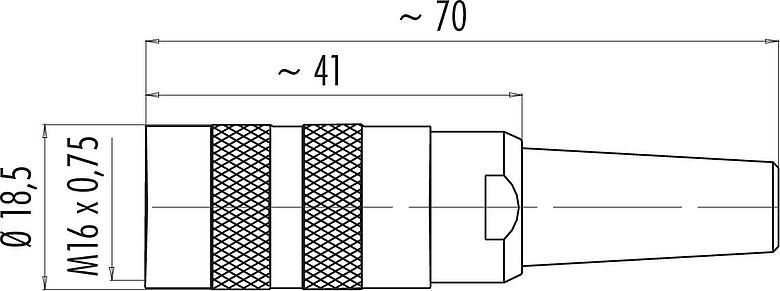 Scale drawing M16 Female cable connector, Contacts: 5 (05-b), 4.0-6.0 mm, shieldable, solder, IP40
