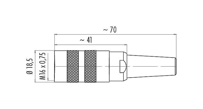 Dibujo a escala M16 Conector de cable hembra, Número de contactos: 2 (02-a), 4,0-6,0 mm, blindable, soldadura, IP40
