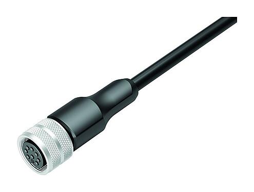 Illustration M16 Female cable connector, Contacts: 8, unshielded, moulded on the cable, IP67, PUR, black, 8 x 0.25 mm², 2 m