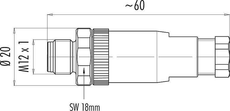 Dessin coté M12 Connecteur mâle, Contacts: 4, 6,0-8,0 mm, non blindé, pince à visser, IP67, UL 2238