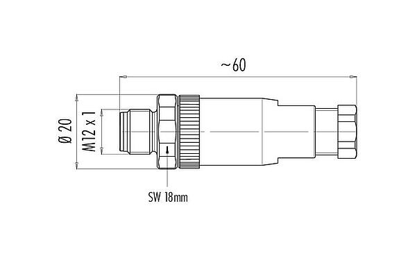 Scale drawing M12 Male cable connector, Contacts: 8, 6.0-8.0 mm, unshielded, screw clamp, IP67, UL 2238