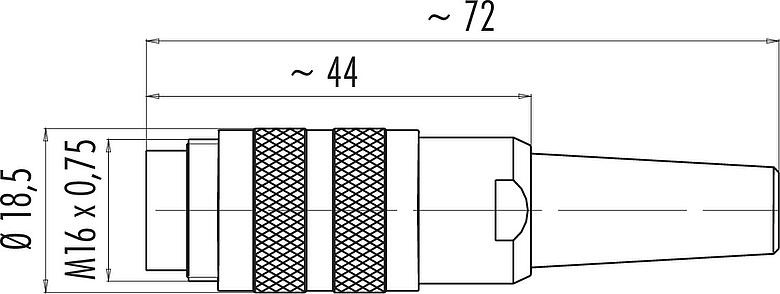Dessin coté M16 Connecteur mâle, Contacts: 5 (05-b), 6,0-8,0 mm, blindable, souder, IP40