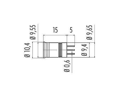 Dessin coté 09 0433 216 05 - M12 Encastrable mâle, Contacts: 5, non blindé, THT, IP67