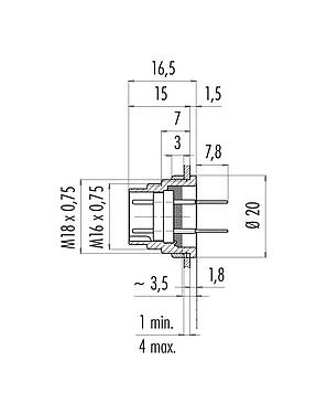 Scale drawing 09 0331 65 12 - M16 Male panel mount connector, Contacts: 12 (12-a), unshielded, THT, IP40, front fastened