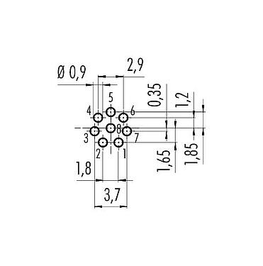 Conductor layout 86 6518 1100 00008 - M8 Female panel mount connector, Contacts: 8, unshielded, THT, IP67, UL, M12x1.0, Front mounting