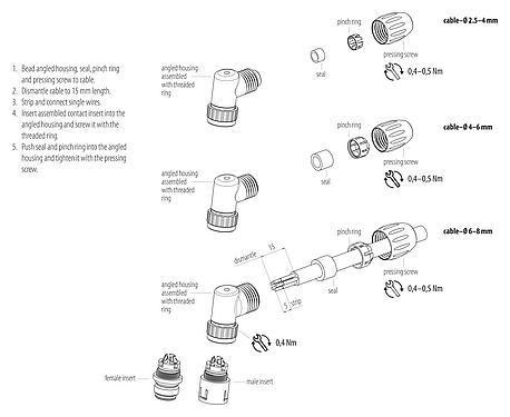 Instrucción de montaje Snap-In Conector macho en ángulo, Número de contactos: 12, 4,0-6,0 mm, sin blindaje, soldadura, IP67