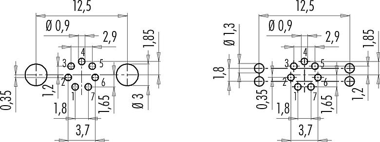 Disposición del conductor M9 Toma de brida, Número de contactos: 7, blindable, THT, IP67, M12x0,5, Montaje en pared, moldeado