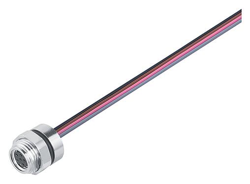 Illustration M8 Female panel mount connector, Contacts: 12, unshielded, single wires, IP67/IP69K, UL 2238, M12x1.0, Rear mounting, potted