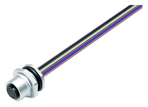 Illustration M12 Female panel mount connector, Contacts: 12, unshielded, single wires, IP68, UL 2238, M16x1.5, Rear mounting, stainless steel, potted