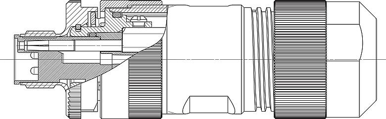 Dibujo a escala M12 Conector de cable macho, Número de contactos: 4+FE, 8,0-13,0 mm, sin blindaje, tornillo extraíble, IP67, M12x1,0, UL 2237 en preparación, con conexión de PE