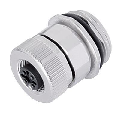 Illustration M12 Female panel mount connector, Contacts: 5, unshielded, screw clamp, IP67, UL 2238, VDE, M20x1.5, Front mounting, for the power supply