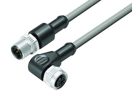 Vista en 3D 77 3434 3429 20004-0060 - M12-A Cable de conexión conector de cable macho - conector de cable hembra, Número de contactos: 4, sin blindaje, moldeado en el cable, IP68/IP69K, UL, PVC, gris, 4 x 0,34 mm², 0,6 m