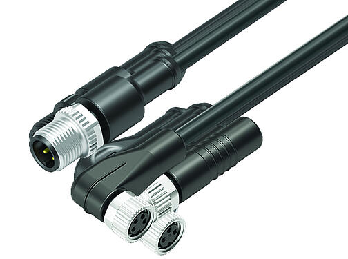 Illustration 77 3429 3408 20004-1000 - M12 Male cable connector - female angled connector M8x1, Contacts: 4, unshielded, moulded on the cable, IP67, UL, PVC, grey, 4 x 0.34 mm², 10 m