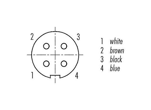 Contact arrangement (Plug-in side) M9 Female cable connector, Contacts: 4, shielded, moulded on the cable, IP67, PUR, black, 5 x 0.25 mm², 2 m
