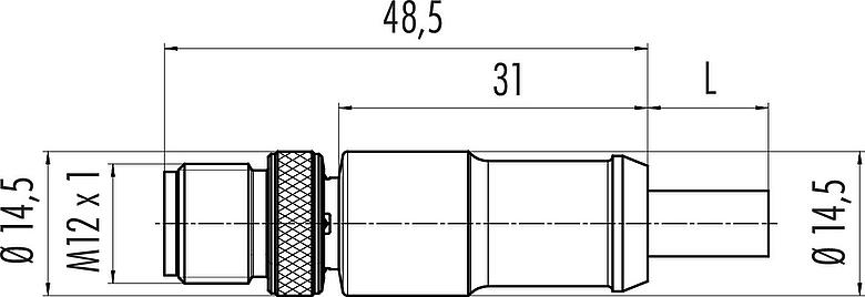 Scale drawing M12 Male cable connector, Contacts: 4, shielded, moulded on the cable, IP67, Ethernet CAT5e, TPE, teal, 2 x 2 x AWG 24, 2 m