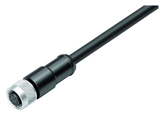 Illustration M12 Female cable connector, Contacts: 8, shielded, moulded on the cable, IP67, Ethernet CAT5e, TPE, black, 4 x 2 x AWG 24, 2 m