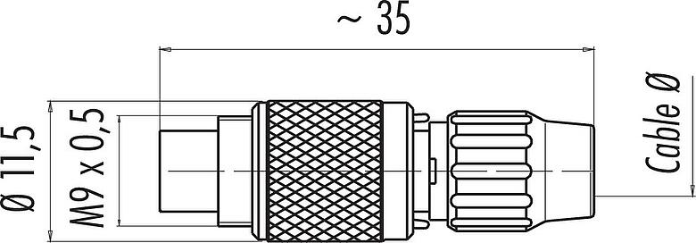 Dessin coté M9 Connecteur mâle, Contacts: 2, 4,0-5,0 mm, non blindé, souder, IP40