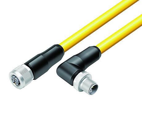 Illustration M12 Connecteurs mâle coudé - connecteurs femelle, Contacts: 4+FE, non blindé, surmoulé sur le câble, IP68, UL 2238, M12x1,0, TC-ER, TPE, jaune, 5 x 1,50 mm², 2 m