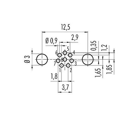 Conductor layout M8 Male panel mount connector, Contacts: 8, shieldable, THT, IP67, UL 2238, M8x1.0, Rear mounting, potted