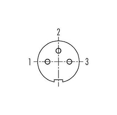 Disposition des contacts (Côté plug-in) 09 0978 00 03 - Baïonnette Embase femelle, Contacts: 3, non blindé, souder, IP40