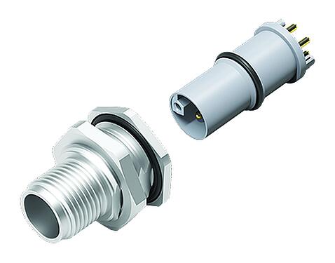 Illustration M12 Male panel mount connector, Contacts: 4+FE, unshielded, THR, IP67, UL 2238, M16x1.5, Rear mounting