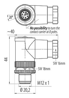 Dibujo a escala 99 0487 52 08 - M12 Conector macho en ángulo, Número de contactos: 8, 6,0-8,0 mm, sin blindaje, tornillo extraíble, IP67, UL 2238