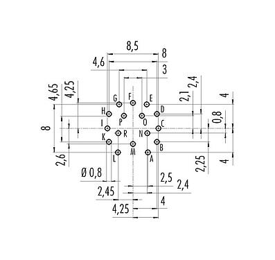 Conductor layout 09 0340 90 16 - M16 Female panel mount connector, Contacts: 16, unshielded, THT, IP40, front fastened