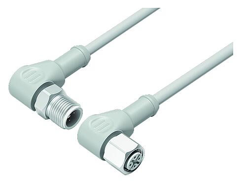 Ilustración M12 Cable de conexión conector macho en ángulo - conector hembra en ángulo, Número de contactos: 5, sin blindaje, moldeado en el cable, IP67/IP69K, UL 2238, Ecolab, PVC, gris, 5 x 0,34 mm², Industria alimentaria, Acero inoxidable, 2 m