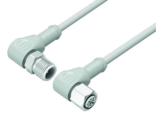 Illustration 77 3734 3727 20404-0200 - M12/M12 Connecting cable male angled connector - female angled connector, Contacts: 4, unshielded, moulded on the cable, IP69K, UL, Ecolab, PVC, grey, 4 x 0.34 mm², Food & Beverage, stainless steel, 2 m