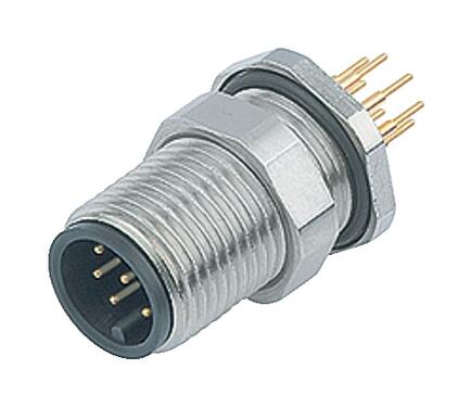 Illustration M12 Male panel mount connector, Contacts: 5, unshielded, THT, IP68, UL 2238, M12x1.0, Rear mounting, potted