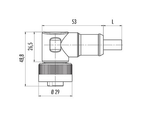 Scale drawing 79 0238 20 07 - RD24 Female angled connector, Contacts: 6+PE, unshielded, moulded on the cable, IP67, PVC, black, 7 x 0.75 mm², 2 m