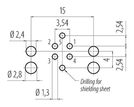 Disposition du conducteur 99 4445 601 05 - M12 Embase mâle, coudé, Contacts: 5, blindable, THR, IP67, UL