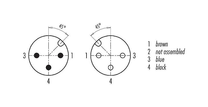 Disposition des contacts (Côté plug-in) M12 Câble de raccordement connecteur mâle - connecteur femelle, Contacts: 3, non blindé, surmoulé sur le câble, IP67/IP69K, UL 2238, PVC, gris, 3 x 0,34 mm², 5 m