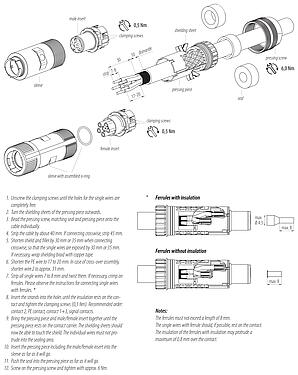 Instrucción de montaje 99 6156 000 06 - Bayoneta Conector de cable hembra, Número de contactos: 6 (3+PE+2), 7,0-14,0 mm, blindable, tornillo extraíble, IP67 enchufado y bloqueado