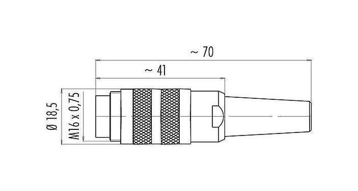 Dibujo a escala M16 Conector de cable macho, Número de contactos: 2 (02-a), 6,0-8,0 mm, blindable, soldadura, IP40