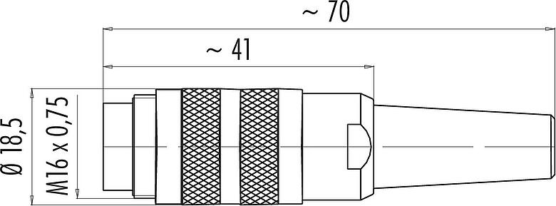 Scale drawing M16 Male cable connector, Contacts: 5 (05-a), 6.0-8.0 mm, shieldable, solder, IP40