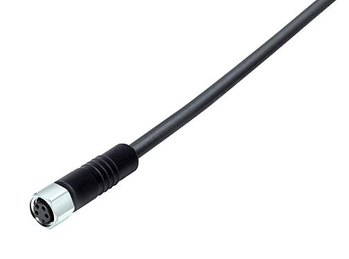 3D View 77 3706 0000 50006-0200 - M8 Female cable connector, Contacts: 6, unshielded, moulded on the cable, IP67/IP69K, UL, PUR, black, 6 x 0.25 mm², stainless steel, 2 m