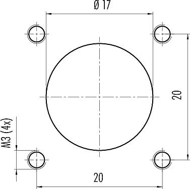Assembly instructions / Panel cut-out M12 Square male panel mount connector, Contacts: 4, unshielded, single wires, IP69k, IP68, IP67, UL 2238, M3 (4x), Front mounting, Square housing 26 mm, Positionable coding alignment