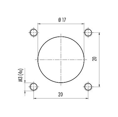 Assembly instructions / Panel cut-out M12 Square male panel mount connector, Contacts: 5, unshielded, single wires, IP69k, IP68, IP67, UL 2238, M3 (4x), Front mounting, Square housing 26 mm, Positionable coding alignment