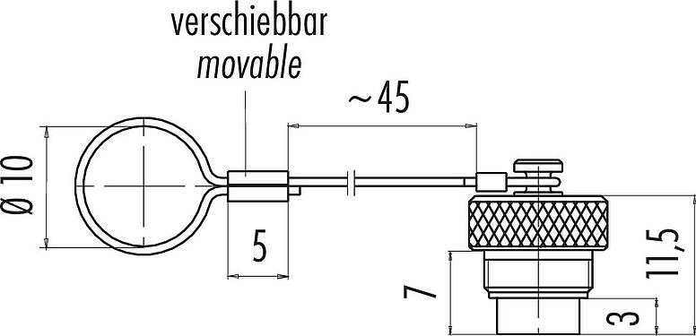 Dibujo a escala Tapa protectora, IP67, para conector de cable hembra