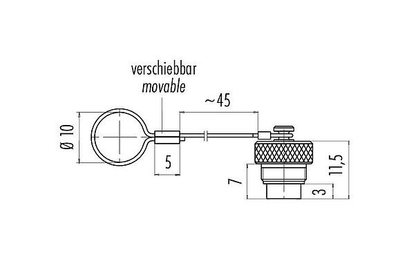 Scale drawing Protecting cap, IP67, for female cable connector