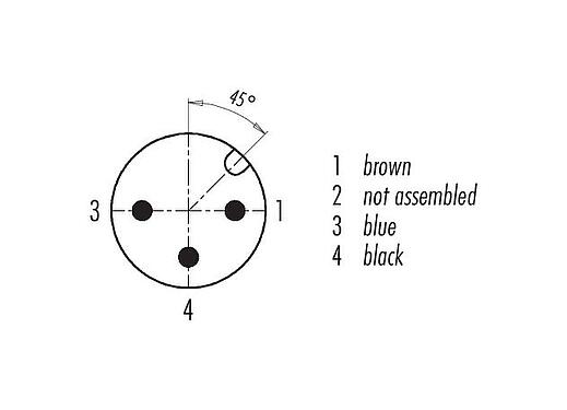 Disposición de los contactos (lado de la conexión) M12 Conector macho en ángulo, Número de contactos: 3, sin blindaje, moldeado en el cable, IP68/IP69K, UL 2238, PUR, negro, 3 x 0,34 mm², 2 m