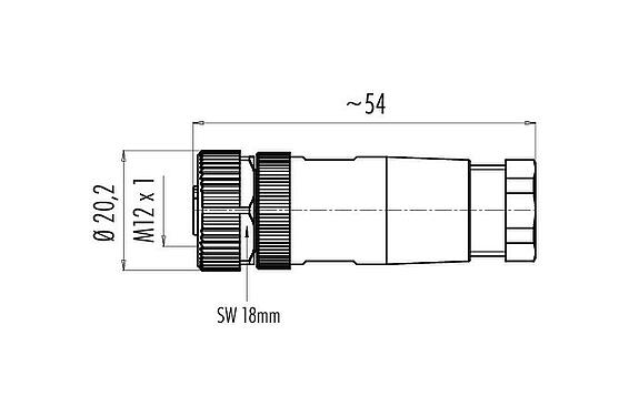 Scale drawing M12 Female cable connector, Contacts: 4, 4.0-6.0 mm, unshielded, screw clamp, IP67, UL 2238