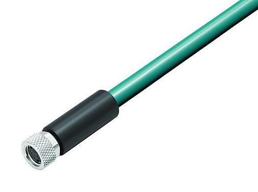 Ilustración M8 Conector de cable hembra, Número de contactos: 4, blindado, moldeado en el cable, IP67, UL, Ethernet CAT5e, TPE, azul/verde, 2 x 2 x AWG 24, 5 m