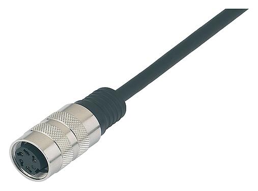 Illustration M16 Female cable connector, Contacts: 6 (06-a), shielded, moulded on the cable, IP67, PUR, black, 6 x 0.25 mm², 2 m