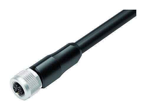 Ilustración M12 Conector de cable hembra, Número de contactos: 4+PE, sin blindaje, moldeado en el cable, IP68, UL 2238, PUR, negro, 5 x 2,50 mm², 5 m