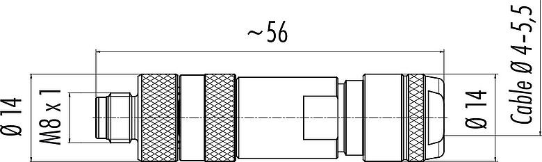 Dibujo a escala M8 Conector de cable macho, Número de contactos: 4, 4,0-5,5 mm, blindable, tornillo extraíble, IP67, Pluma de iris